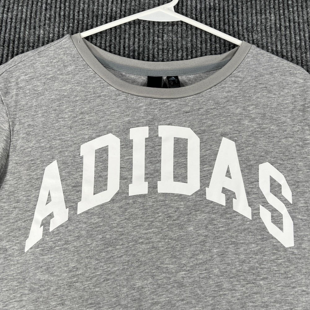 Adidas Cropped Shirt Womens Large Gray Short Sleeve Active‎ Casual Workout